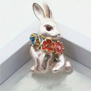 Charming Silver and Red Floral Brooch